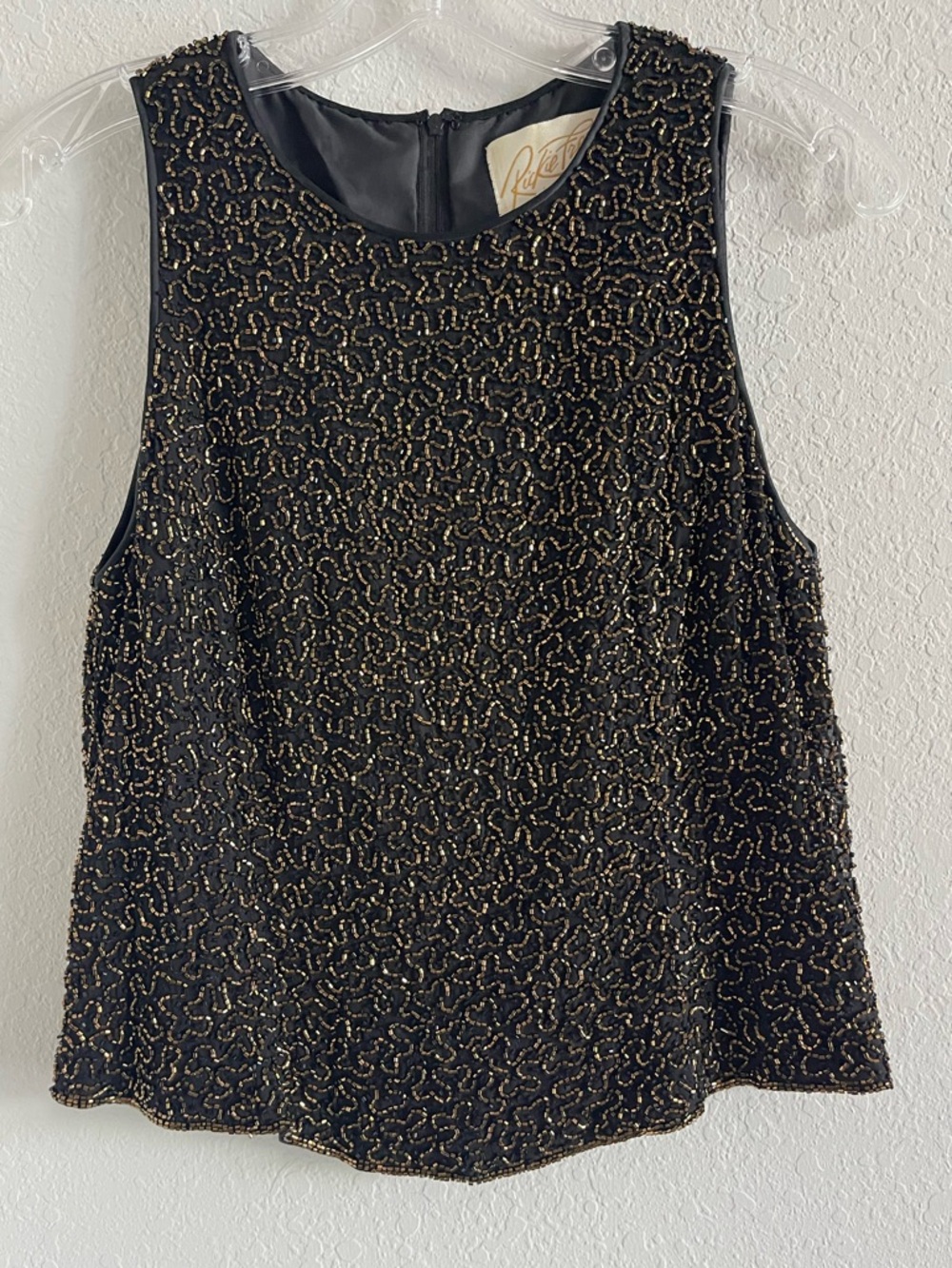 Rickie Freeman for Teri Jon Black Vintage Top with Beautiful Gold Beadwork